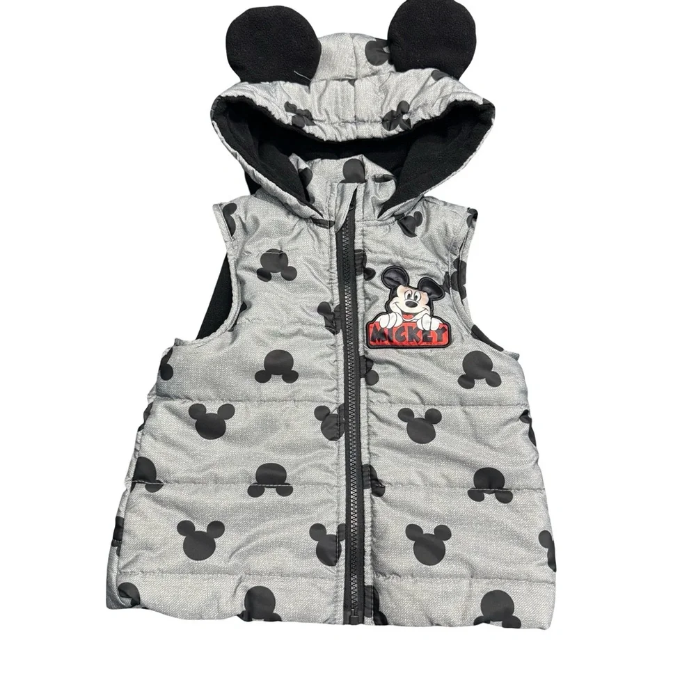 Disney Mickey Mouse Puffer Vest Toddler 2T Gray Black Kids Outerwear